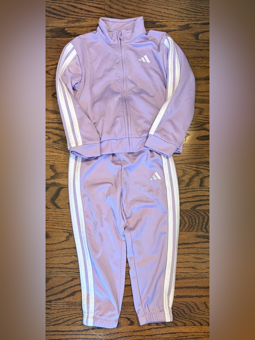 adidas Lilac Kids Track Joggers with White Stripes